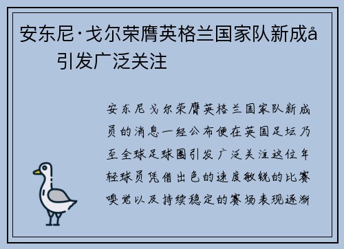 安东尼·戈尔荣膺英格兰国家队新成员引发广泛关注